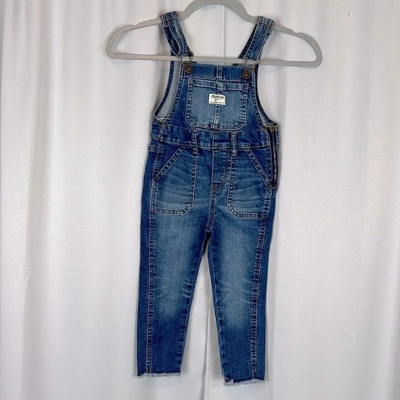 OshKosh Toddler Size 4 Skinny Leg Frayed Hem Pockets Cotton Blend Jean Overall - Picture 1 of 6